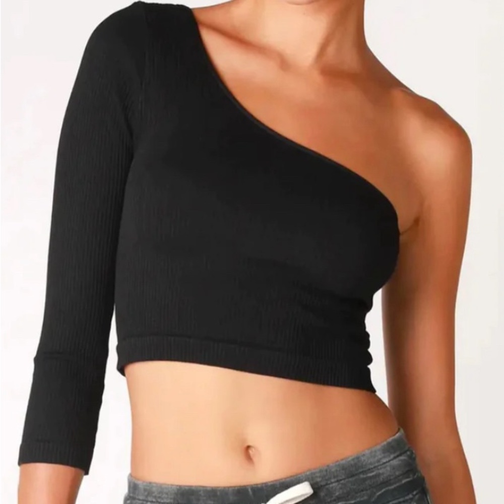 Nikibiki black one shoulder ribbed crop top